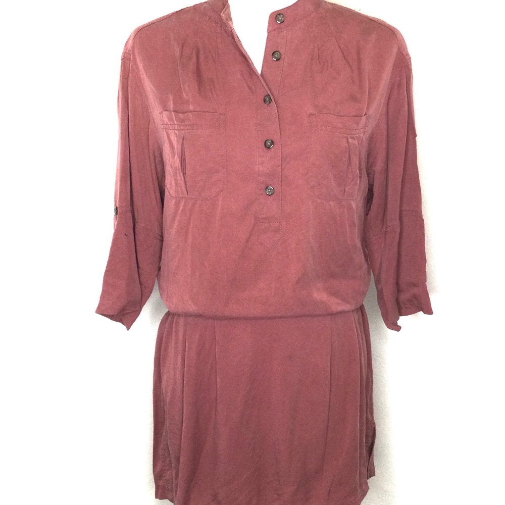 Fossil Elastic Waist Button Front 3/4 Sleeves Opa… - image 1